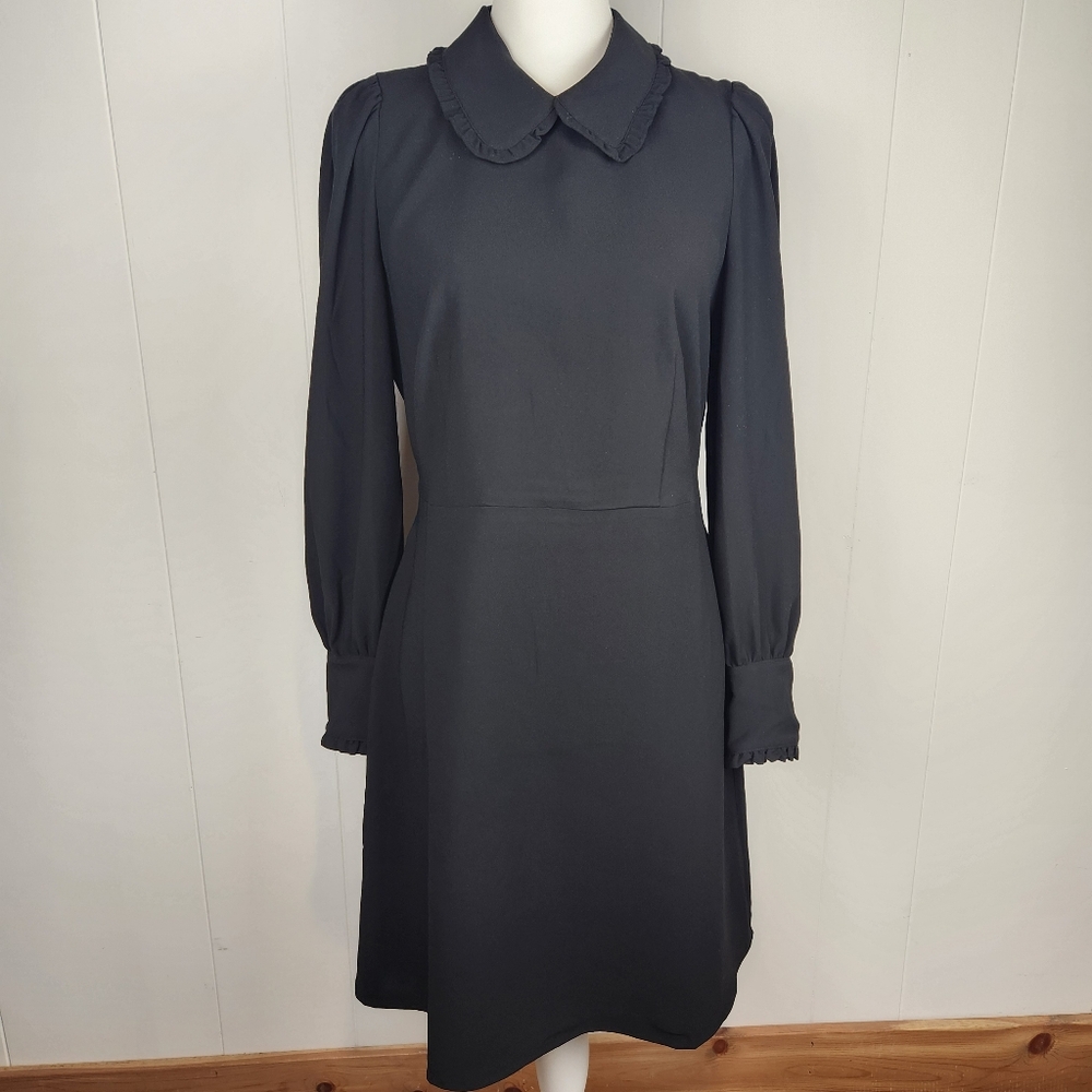 NEW J. Crew A-Line Short Dress 6 Ruffle Collar Black Long Sleeve High Neck Party